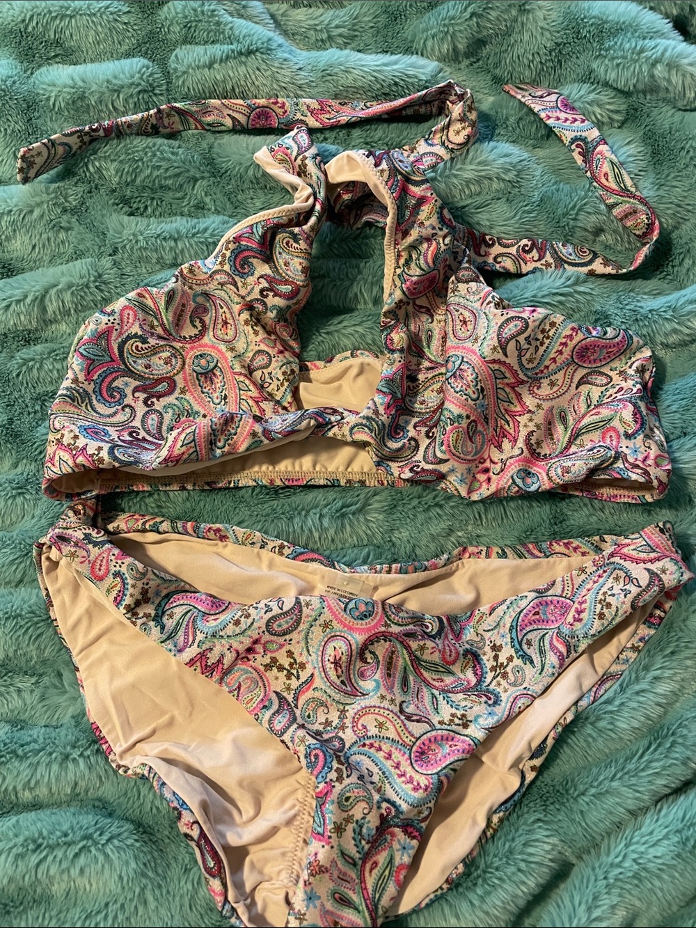 PQ Swim Paisley Halter Bikini Set - Pink, Teal & Beige